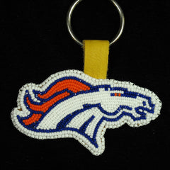 Flat Denver Broncos Beaded Keychain