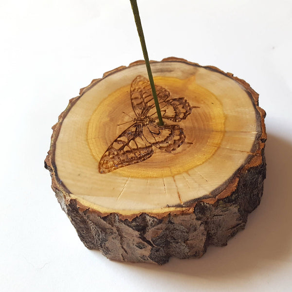 Lyoncraft - Butterfly Wooden Incense Stick Holder Tree Slice Decor